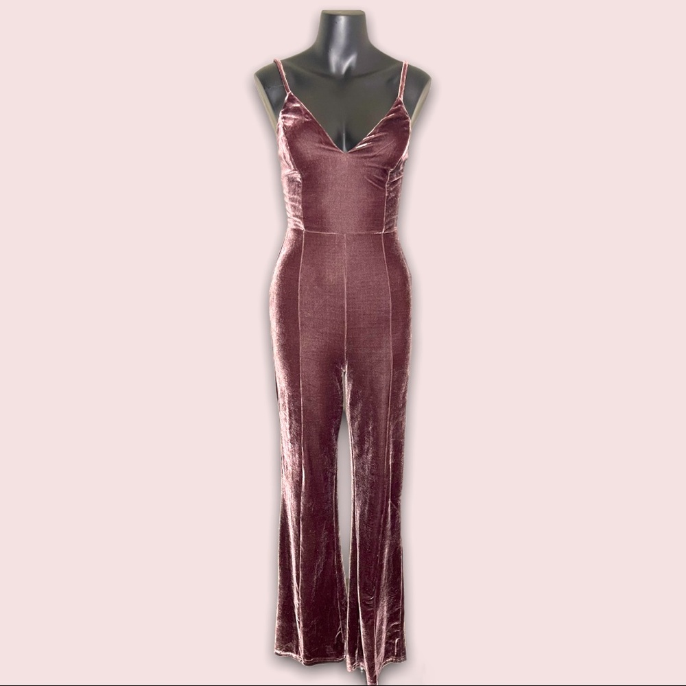 Dark Purple “Olive” Velvet Wide Leg Bell Bottom Romper